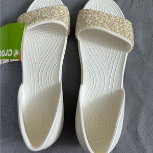 Crocs Women's White and Tan Sandals